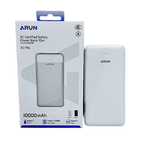 POWER BANK ARUN 10000MATYPEC+2USB 3C-P10